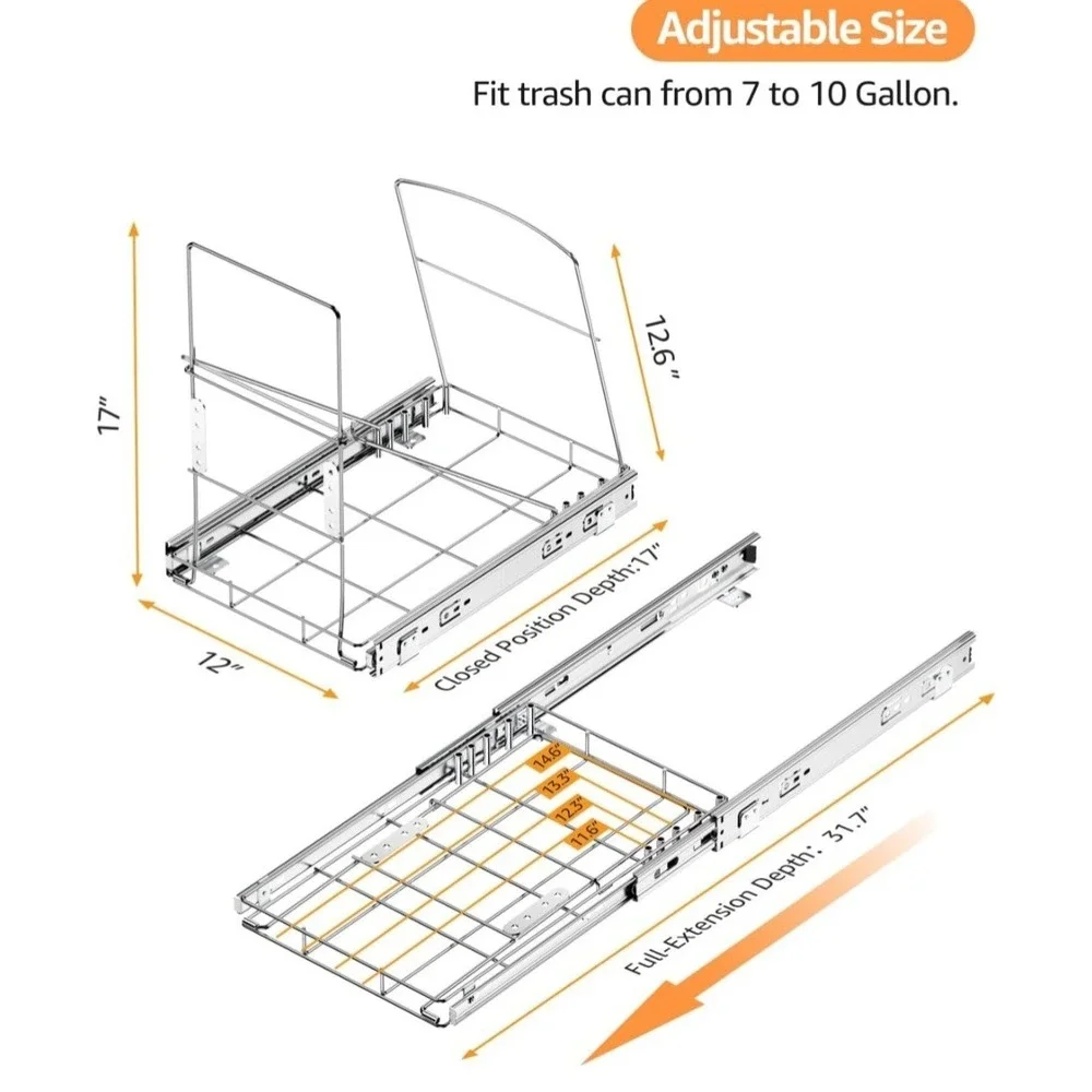Pull Out Trash Can Under Cabinet，Heavy Duty Slide-Out‎ Cabinet Kit,